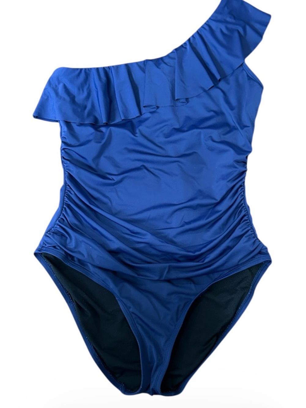 Hilor Womens One-Shoulder Ruffle Royal Blue Swimsuit sz 12